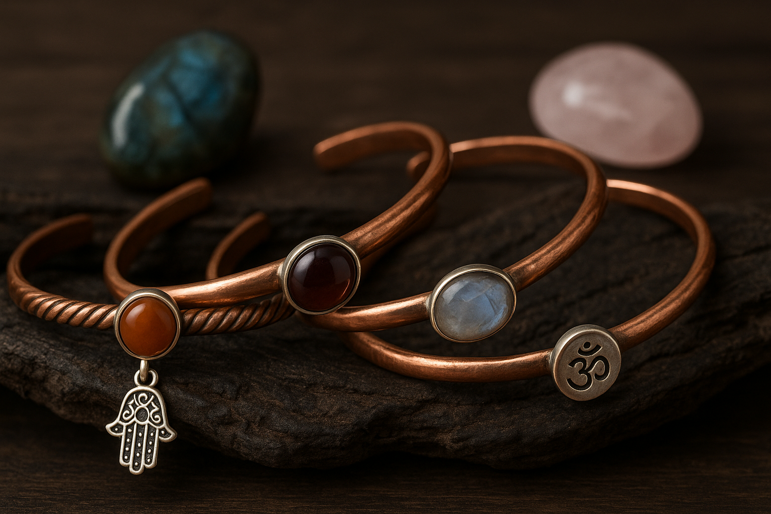 Pulseras de plata y cobre