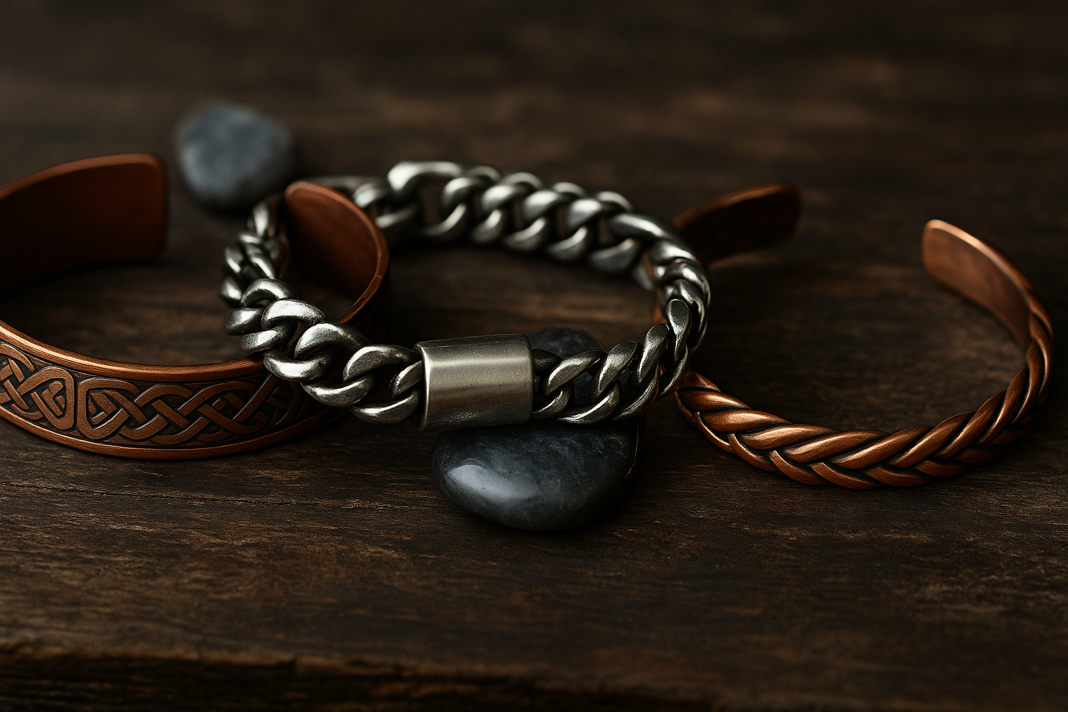 Pulseras de plata y cobre para hombre