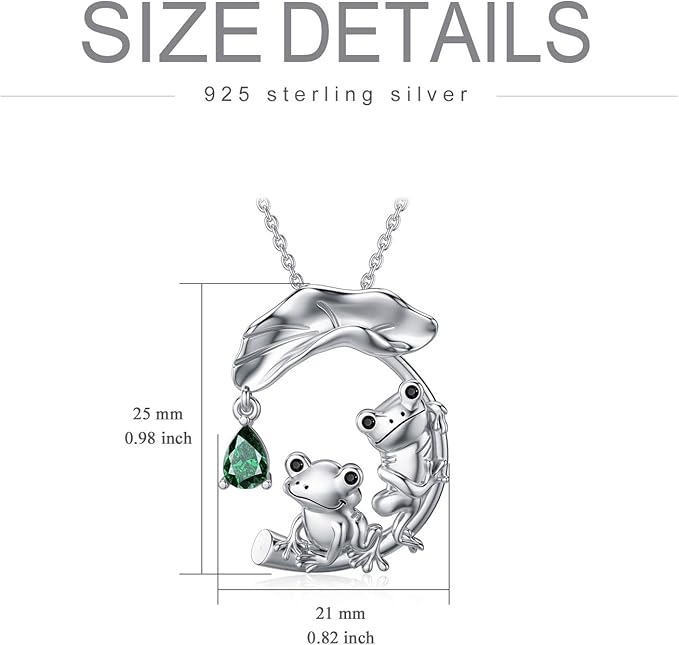 Collar hoja de loto con ranita en plata 925, diseño tierno y espiritual