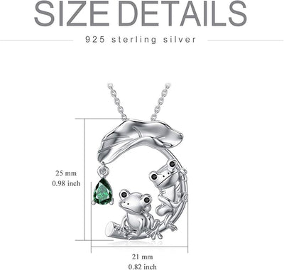 Collar hoja de loto con ranita en plata 925, diseño tierno y espiritual