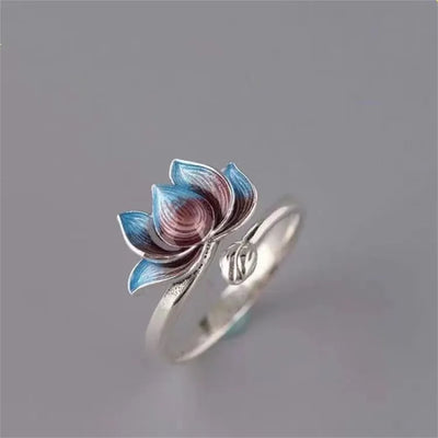 Anillo Flor de Loto Vintage Chapado en Plata
