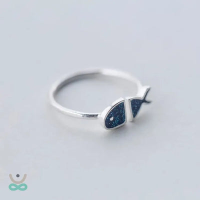 Anillo de Pez Azul en Plata 925 – Símbolo de Libertad y Prosperidad
