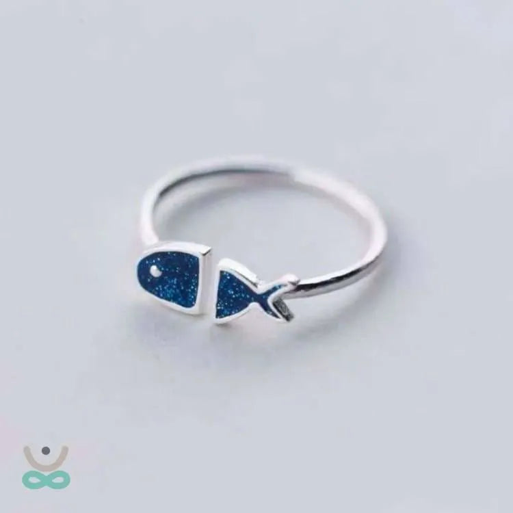 Anillo de Pez Azul en Plata 925 – Símbolo de Libertad y Prosperidad