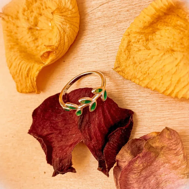 Anillo de la Hoja del Árbol de la Vida - Plata Esterlina 925 Ajustable