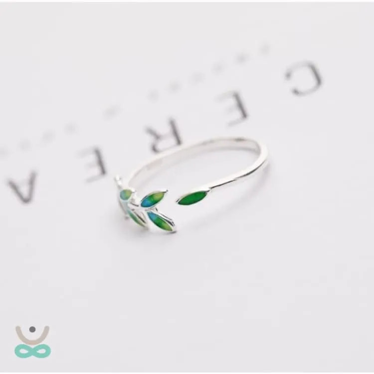 Anillo de la Hoja del Árbol de la Vida - Plata Esterlina 925 Ajustable