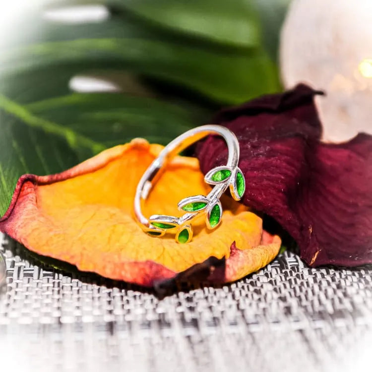 Anillo de la Hoja del Árbol de la Vida - Plata Esterlina 925 Ajustable