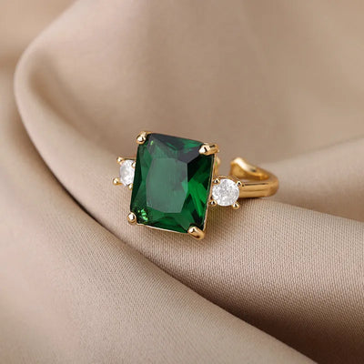 Anillo de piedra natural Zircon verde para mujer