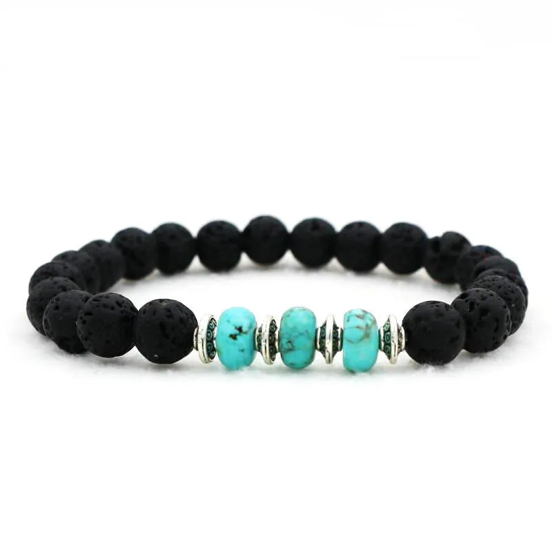Brazalete de Lava Volcánica con Detalles Turquesa – Fuerza y Equilibrio