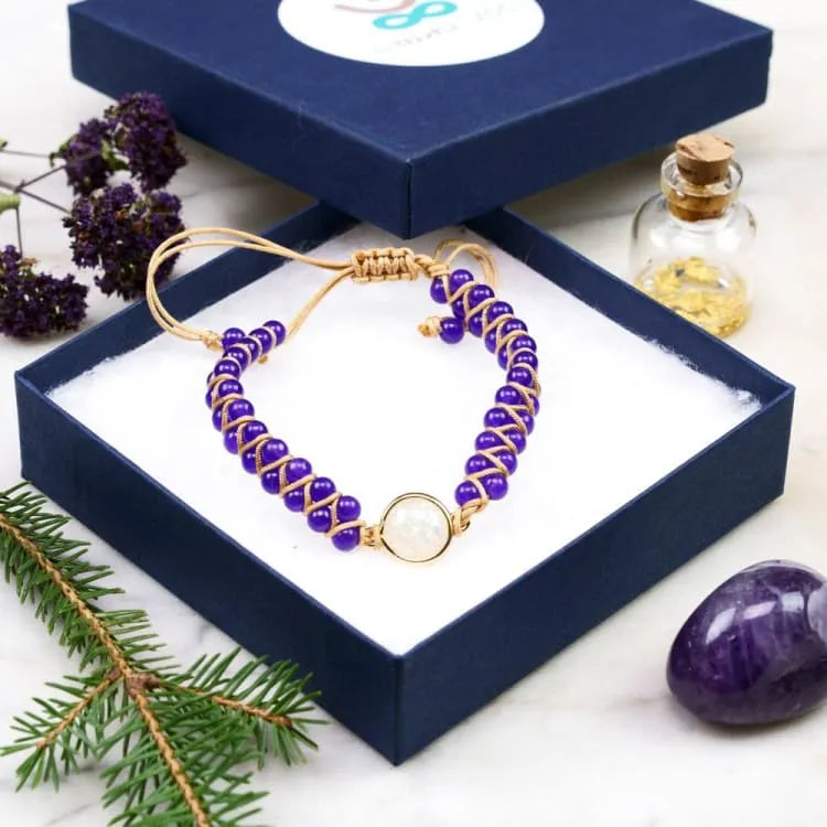 Brazalete de amistad de amatista y ópalo