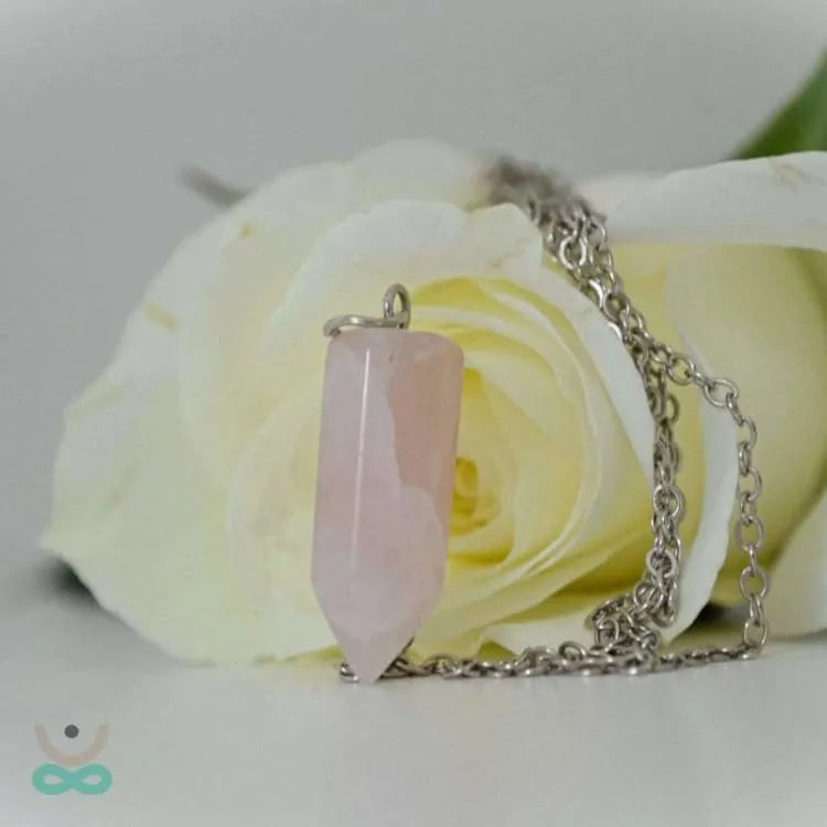 Collar de péndulo de cuarzo rosa - La piedra de la serenidad
