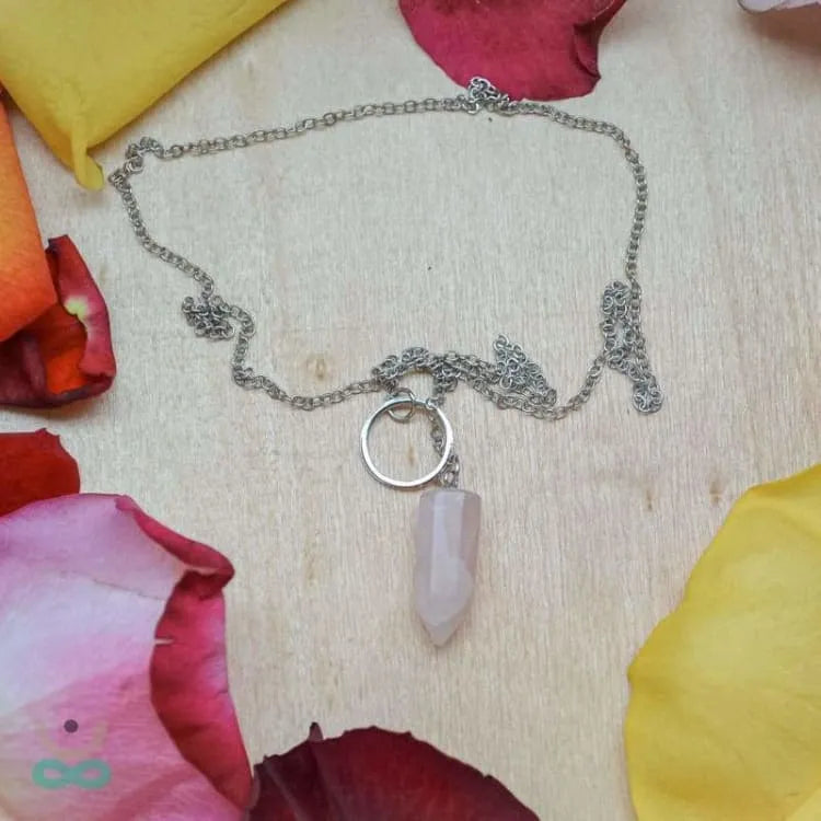 Collar de péndulo de cuarzo rosa - La piedra de la serenidad