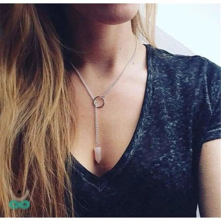 Collar de péndulo de cuarzo rosa - La piedra de la serenidad