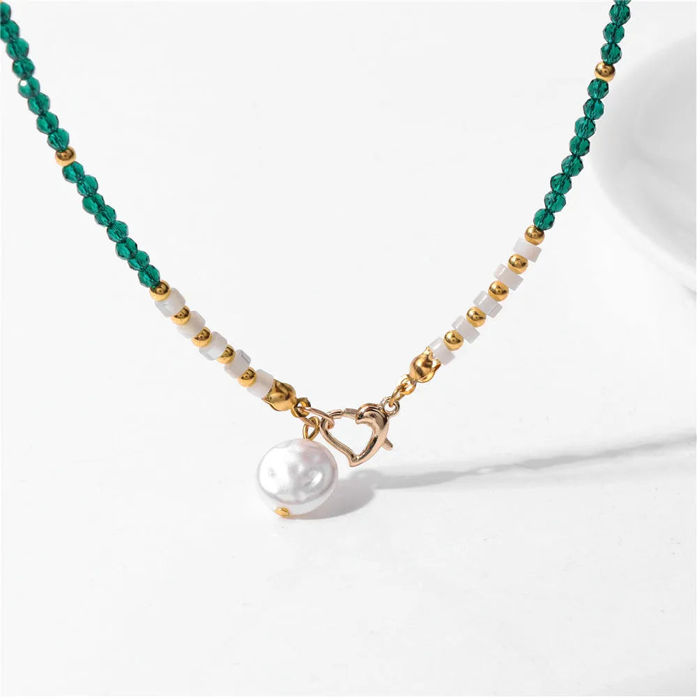 Collar de piedra natural con perla barroca para mujer