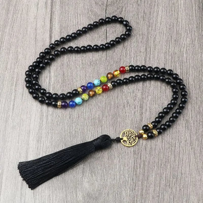 Collar negro 7 chakras con colgante árbol de la vida