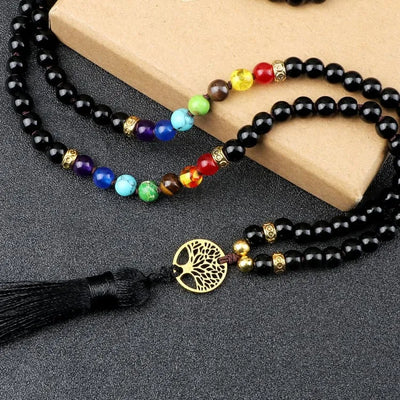 Collar negro 7 chakras con colgante árbol de la vida
