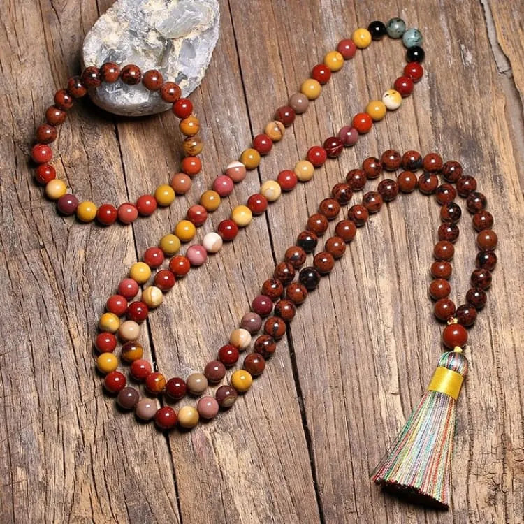 Conjunto de collar y pulsera con jaspe moka y rojo