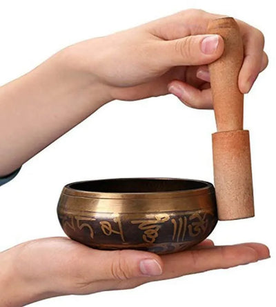 Cuenco tibetano con palo de madera y cojín de resonancia
