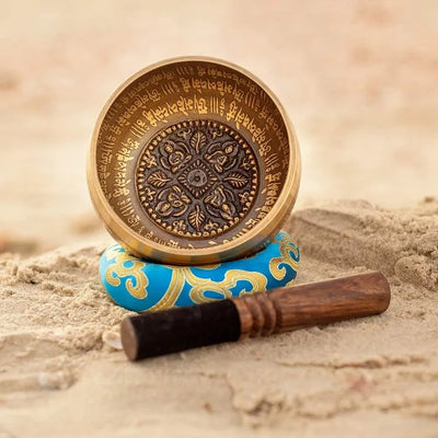 Cuenco tibetano hecho a mano con varilla de cuero