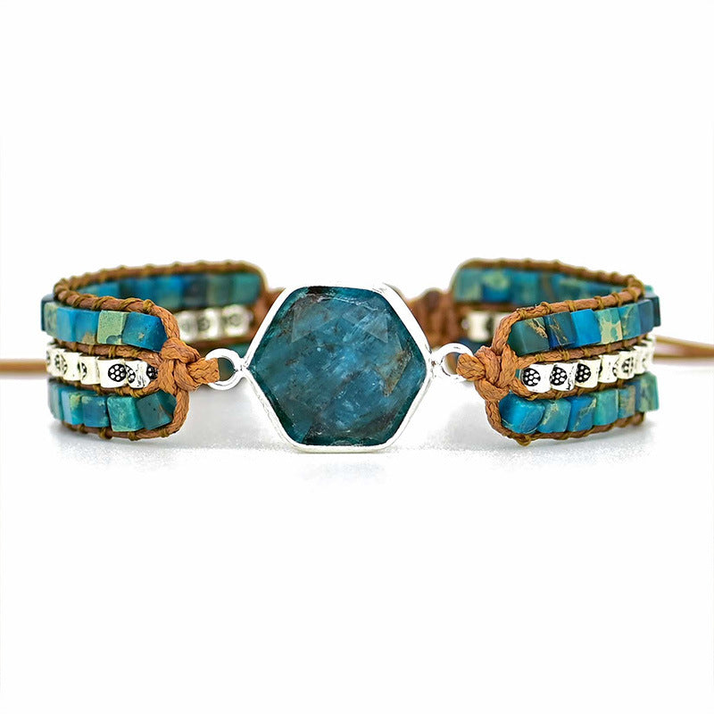Pulsera de Apatita Azul con Piedra Hexagonal – Claridad y Expresión