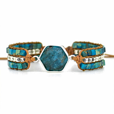 Pulsera de Apatita Azul con Piedra Hexagonal – Claridad y Expresión