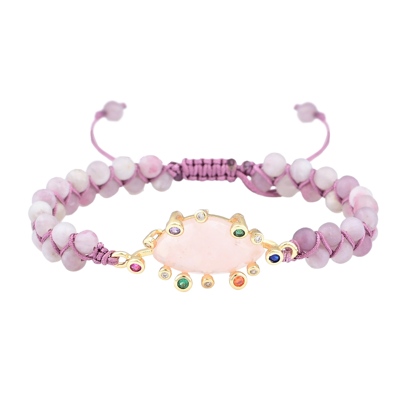Pulsera de Cuarzo Rosa con Encanto Multicolor