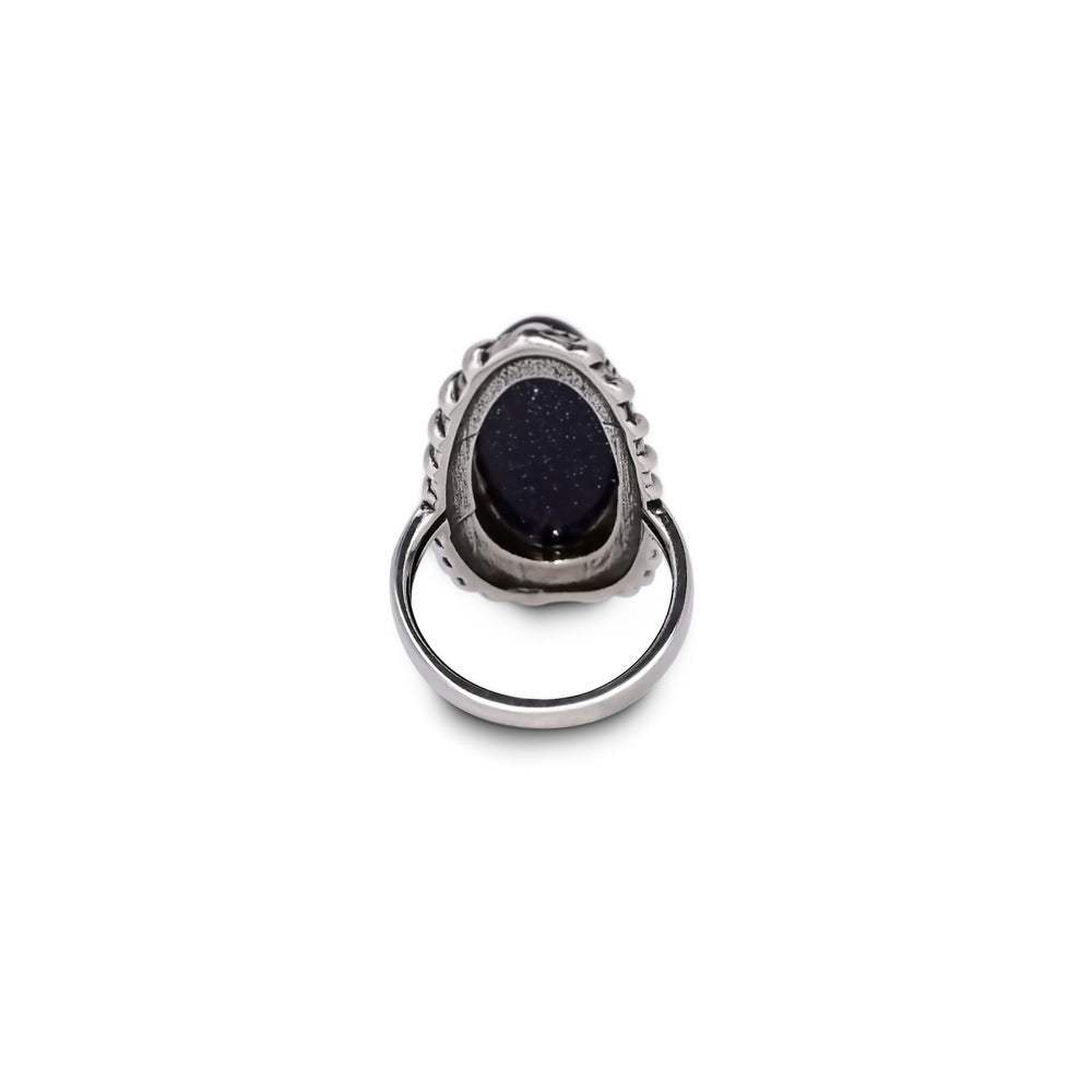 Anillo de arenisca azul en forma de aceituna y plata 925, brillo cósmico y elegancia intuitiva
