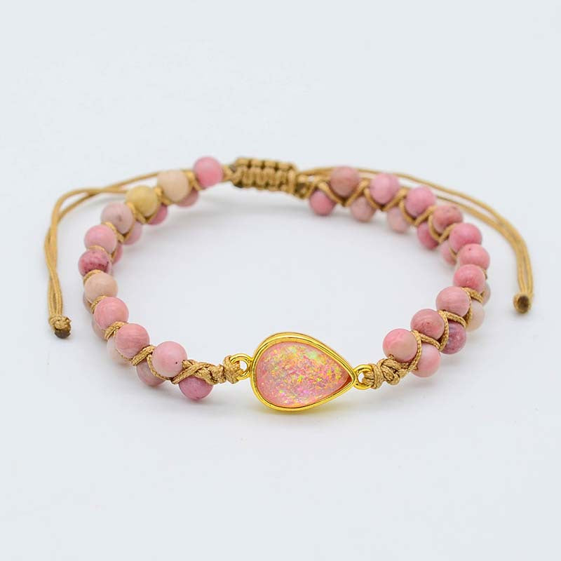 Pulsera Trenzada con Ópalo Rosa y Cuentas Naturales