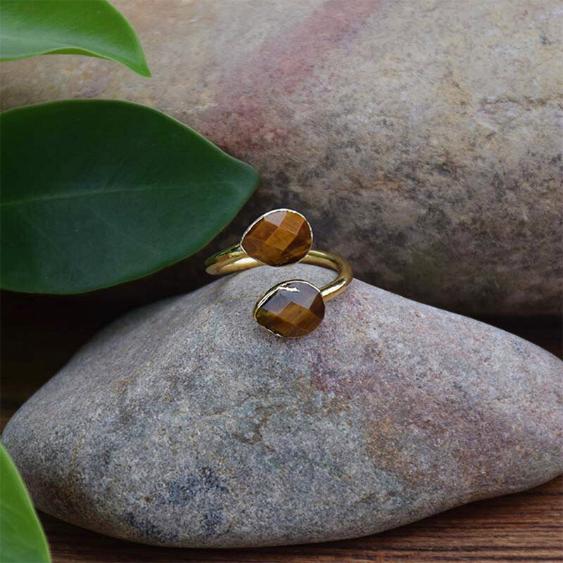 Anillo ajustable de ojo de tigre natural, fuerza y enfoque con energía protectora