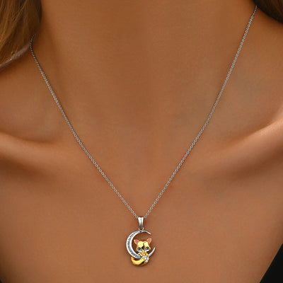 Collar zorro y luna en plata 925, encanto místico y estilo de alta gama
