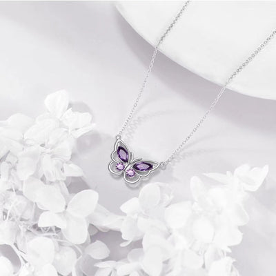Collar mariposa con amatista en plata 925, transformación y armonía emocional