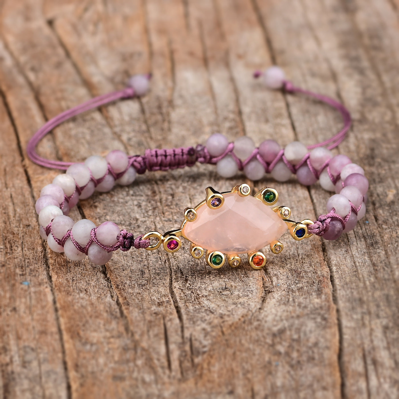 Pulsera de Cuarzo Rosa con Encanto Multicolor