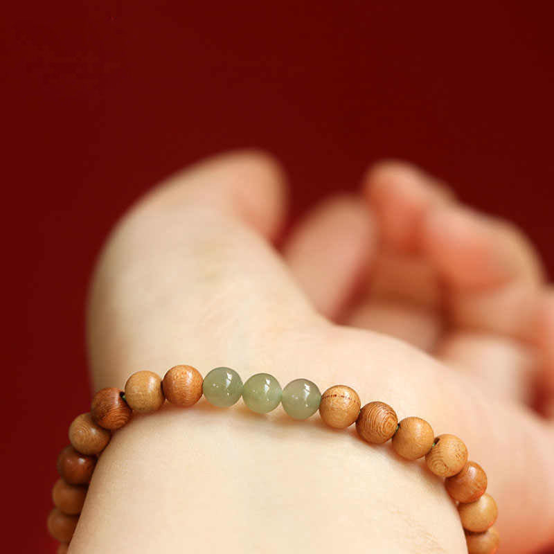 Pulsera de Armonía y Suerte con Aventurina en Madera de Melocotón