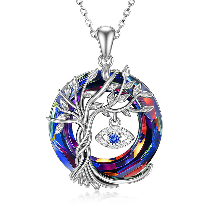 Collar árbol de la vida en plata 925 con cristales azules