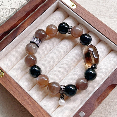 Energía y luz interior: Pulsera de piedra solar, obsidiana y cristal de té