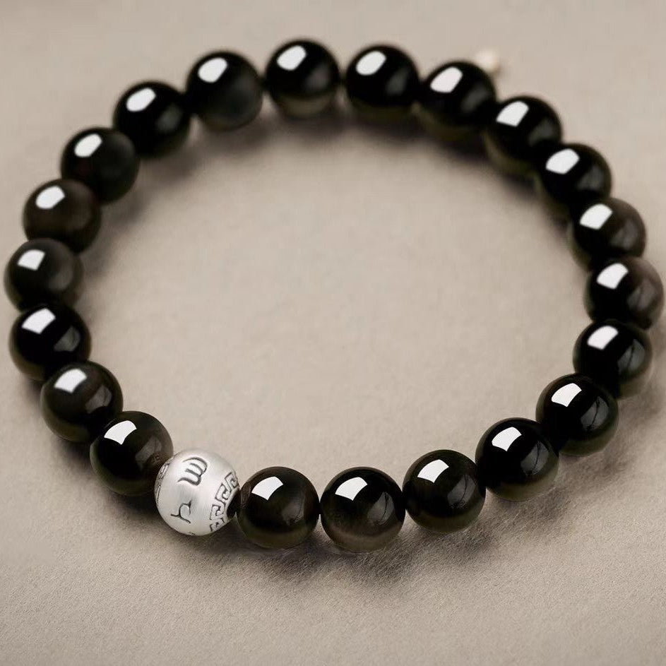 Pulsera de Obsidiana Natural con Mantra de Seis Sílabas: Protección y Armonía Espiritual