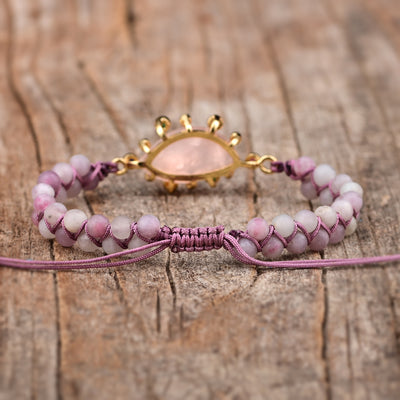 Pulsera de Cuarzo Rosa con Encanto Multicolor