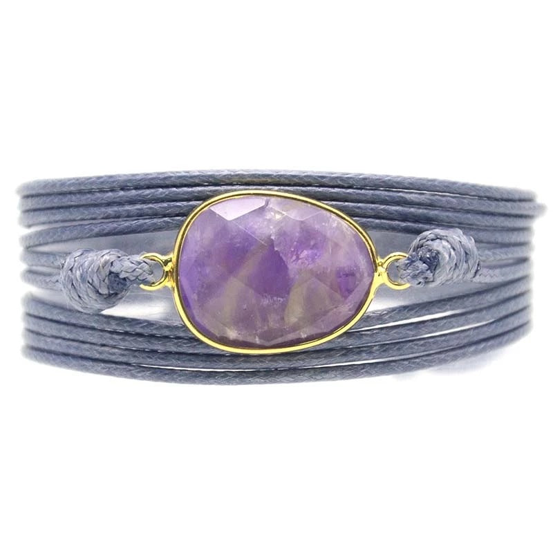 Pulsera Curativa de Amatista con Cuerda Azul o Marrón Encerada