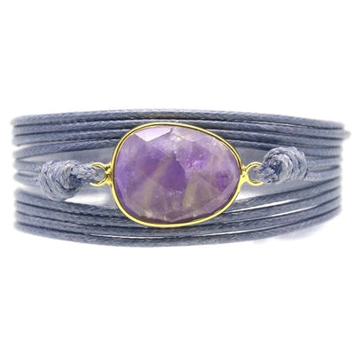 Pulsera Curativa de Amatista con Cuerda Azul o Marrón Encerada