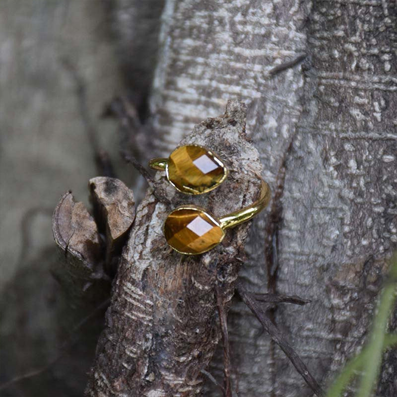 Anillo ajustable de ojo de tigre natural, fuerza y enfoque con energía protectora