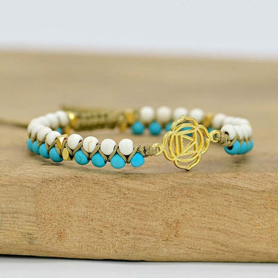 Pulsera Trenzada con Turquesa Azul y Howlita Blanca – Energía y Armonía