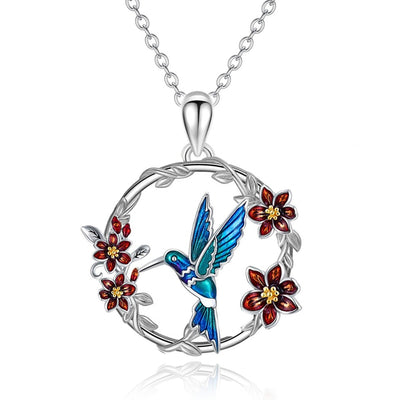 Collar colibrí y flor en plata 925, símbolo de alegría y amor por la vida