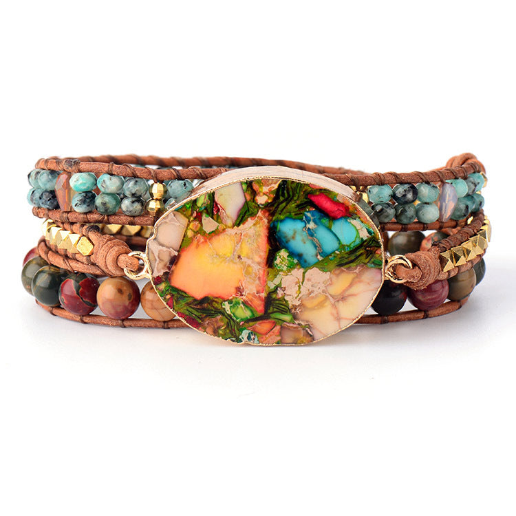 Armonía y Equilibrio: Pulsera de Siete Piedras Naturales Tejida a Mano