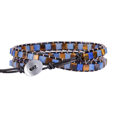 Pulsera de dos capas con ojo de tigre y aguamarina, protección y calma en equilibrio