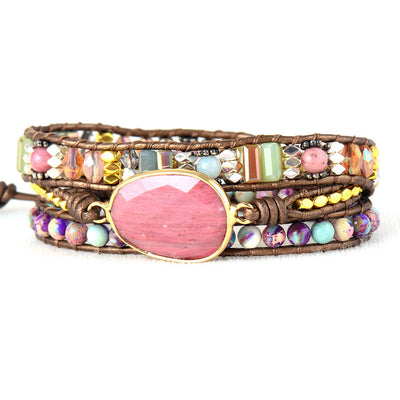 Pulsera bohemia multicapa de rodonita: equilibrio y estilo en tu muñeca