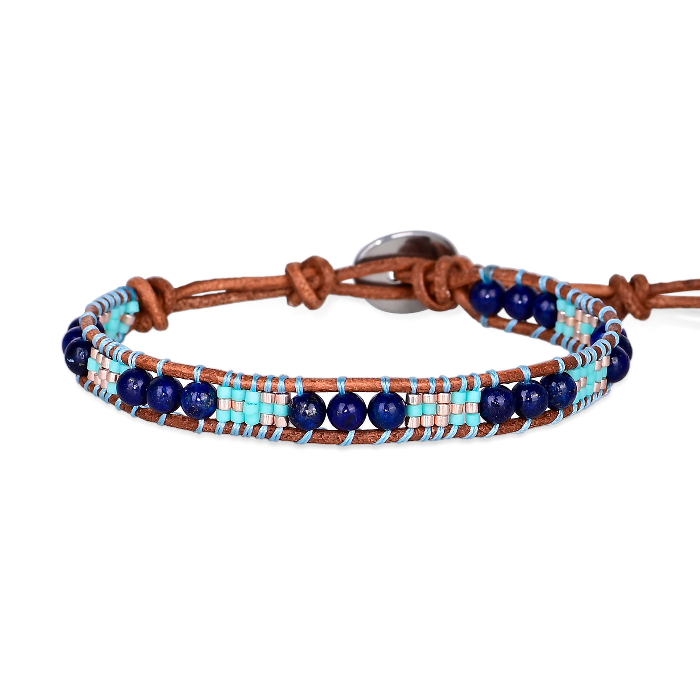 Pulsera de una capa con cuentas de lapislázuli en forma de arroz, claridad y protección interior