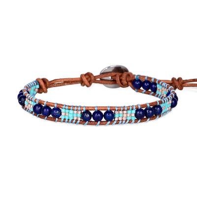 Pulsera de una capa con cuentas de lapislázuli en forma de arroz, claridad y protección interior