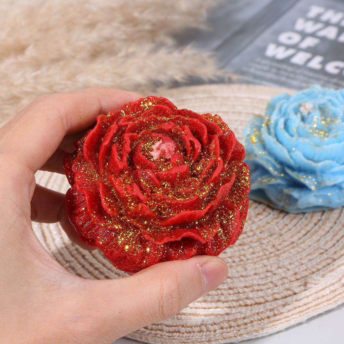 Vela de Aromaterapia con Flor de Peonía Rosa – Calma, Belleza y Energía Amorosa