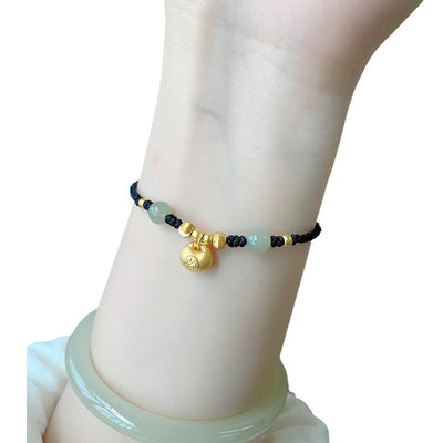 Pulsera de Buenas Energías con Cuentas Doradas y Trenzado