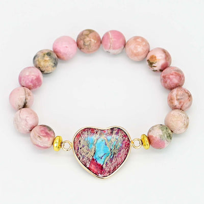 Pulsera de Rodonita con Colgante de Corazón – Amor y Equilibrio Emocional