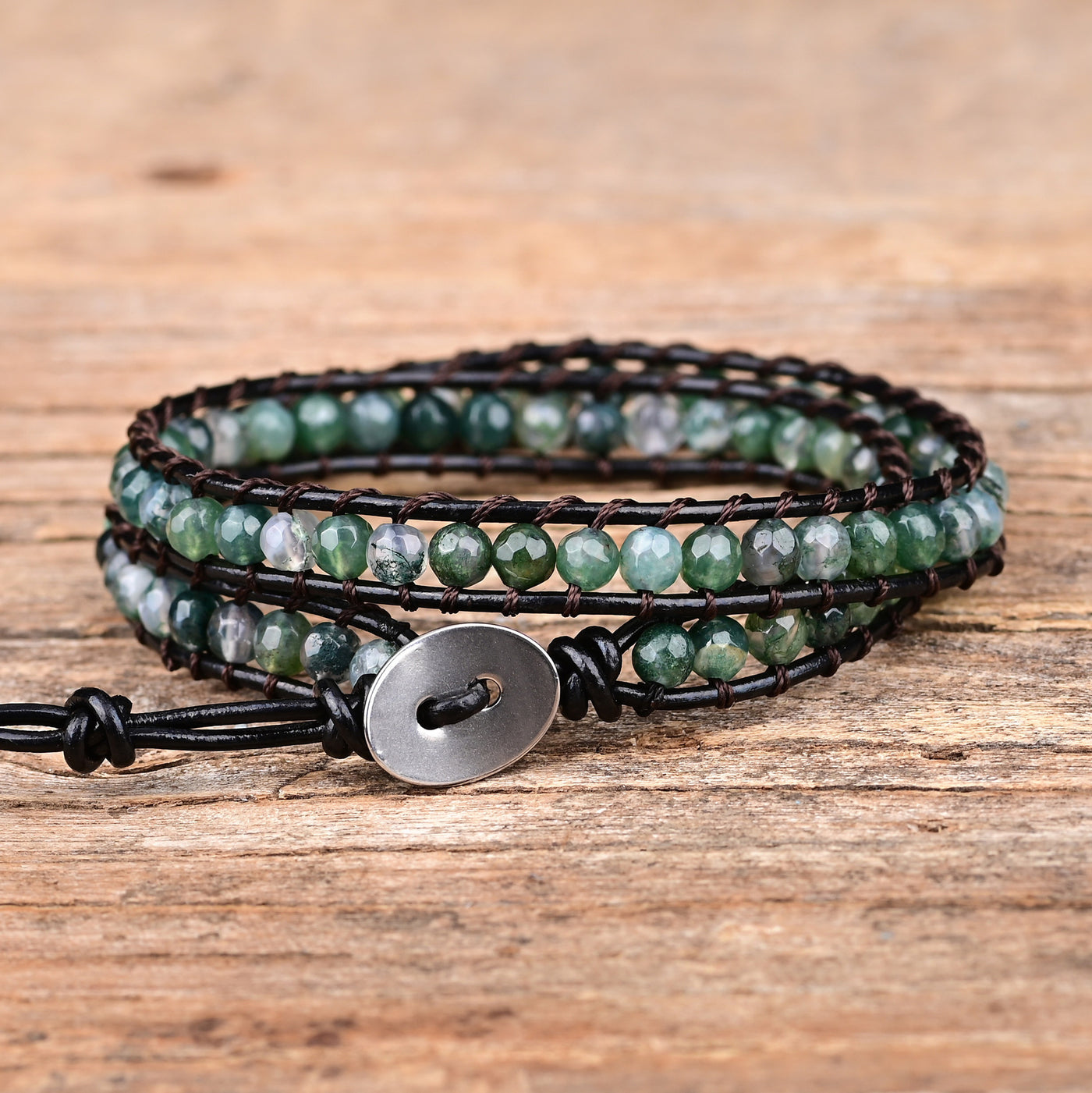 Pulsera de dos capas con ágata india natural, conexión terrenal y fuerza interior